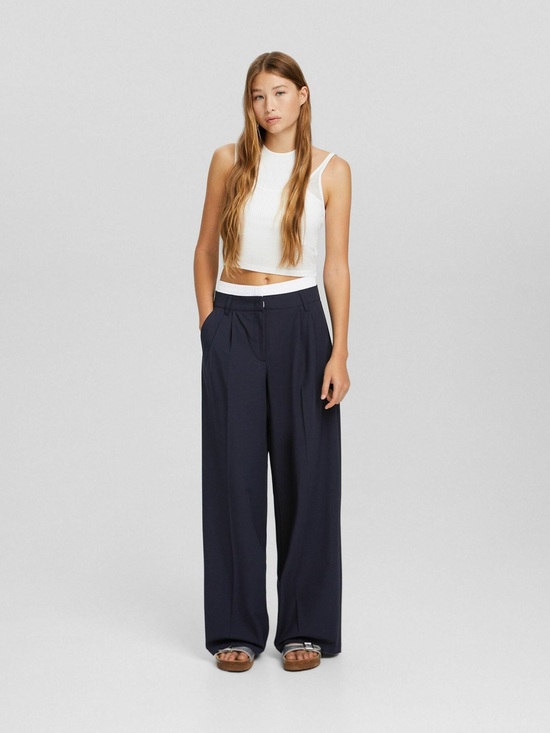 Bershka Pants - NWT Bershka Navy Wide-Leg Tailored
Trousers